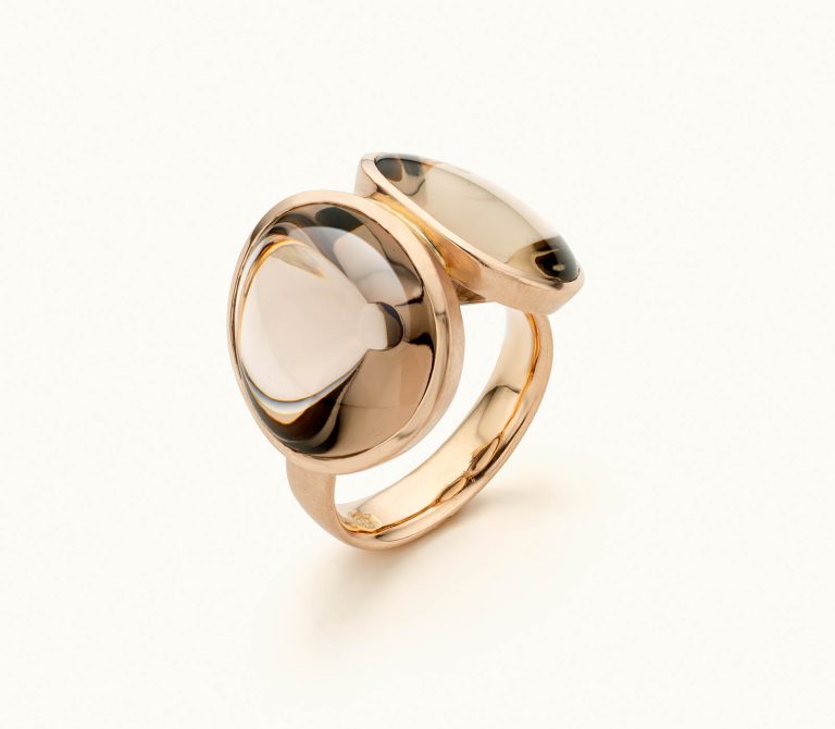 Sabine Herman, Bague Ray, or rose 18ct et quartz fumé