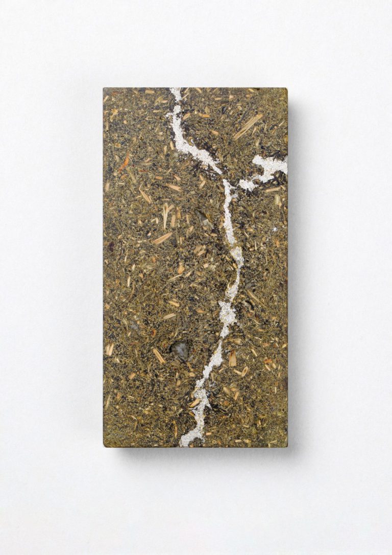 Tea Brick #23, Zhinpeng Wang, Chinese tea, silver, stainless steel wire, aluminium structure inside