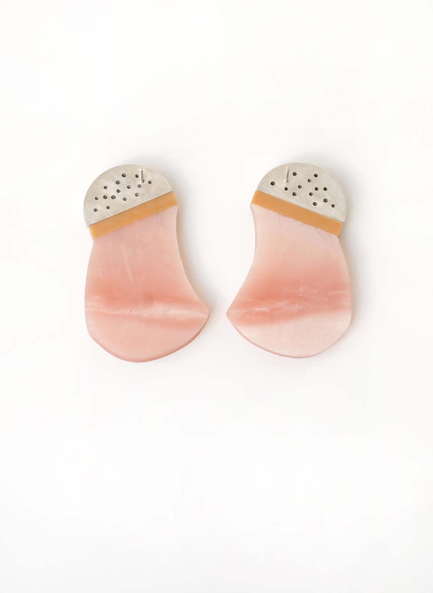 Boucle Danni Schwaag Rose Caramelly Galalithe argent email