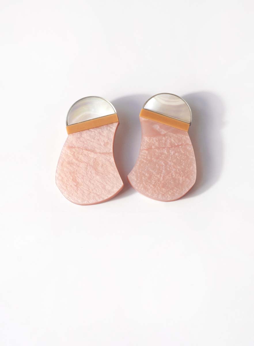 Boucle Danni Schwaag Rose Caramelly Galalithe argent email