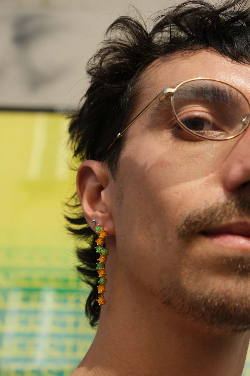 Boucles Xinyi chen Midnight maze orange et vert